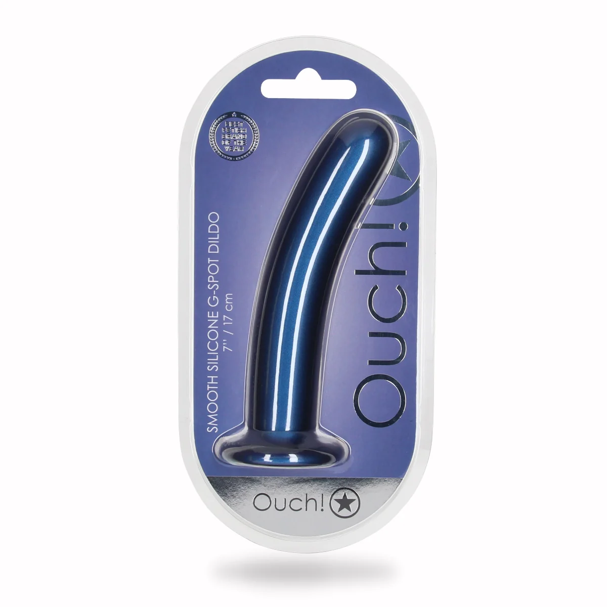 Ouch Smooth Silicone G-Spot Dildo Metallic Blue 7 Inch - Image 2