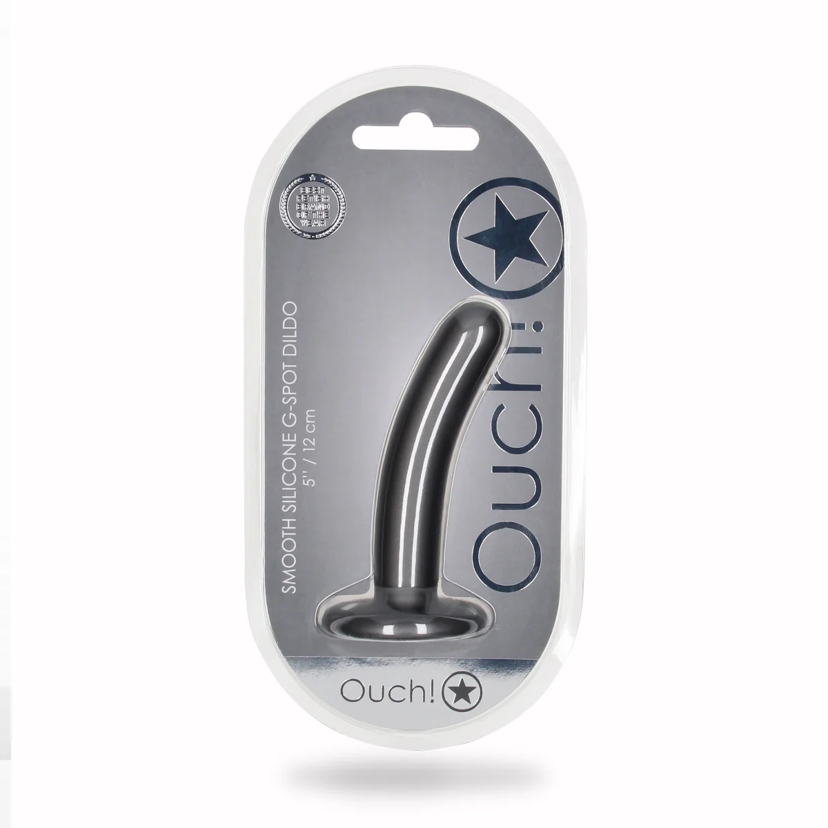 Ouch Smooth Silicone G-Spot Dildo Metallic Grey 5 Inch - Image 2