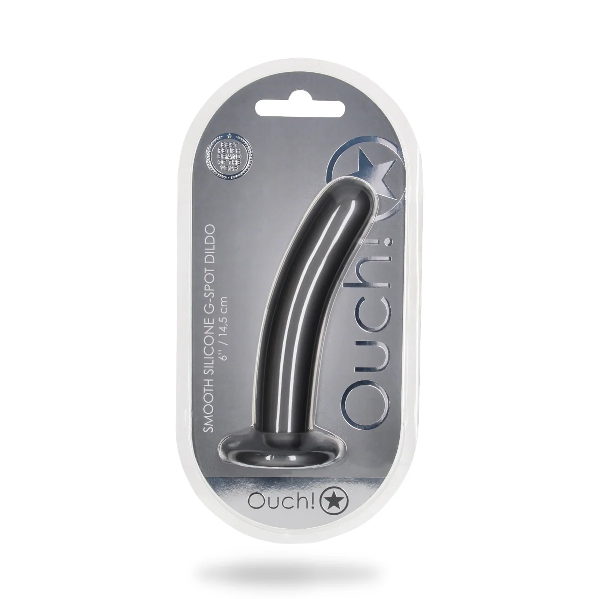 Ouch Smooth Silicone G-Spot Dildo Metallic Grey 6 Inch - Image 2