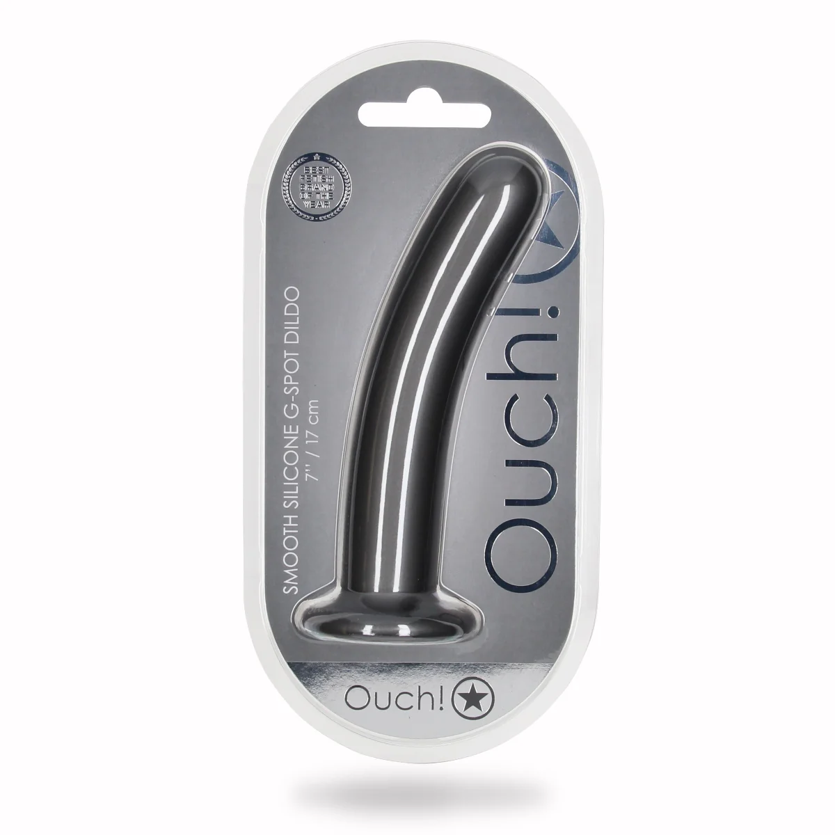 Ouch Smooth Silicone G-Spot Dildo Metallic Grey 7 Inch - Image 2