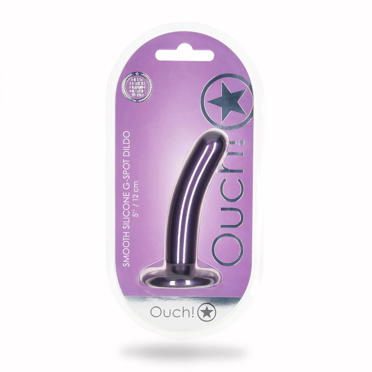 Ouch Smooth Silicone G-Spot Dildo Metallic Purple 5 Inch - Image 2