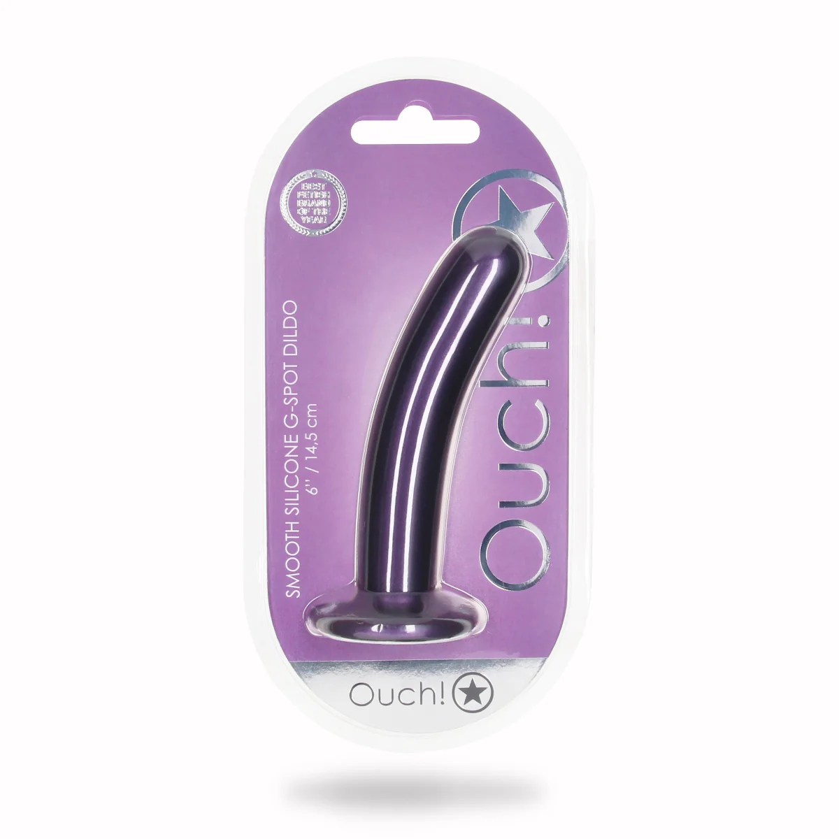 Ouch Smooth Silicone G-Spot Dildo Metallic Purple 6 Inch - Image 2