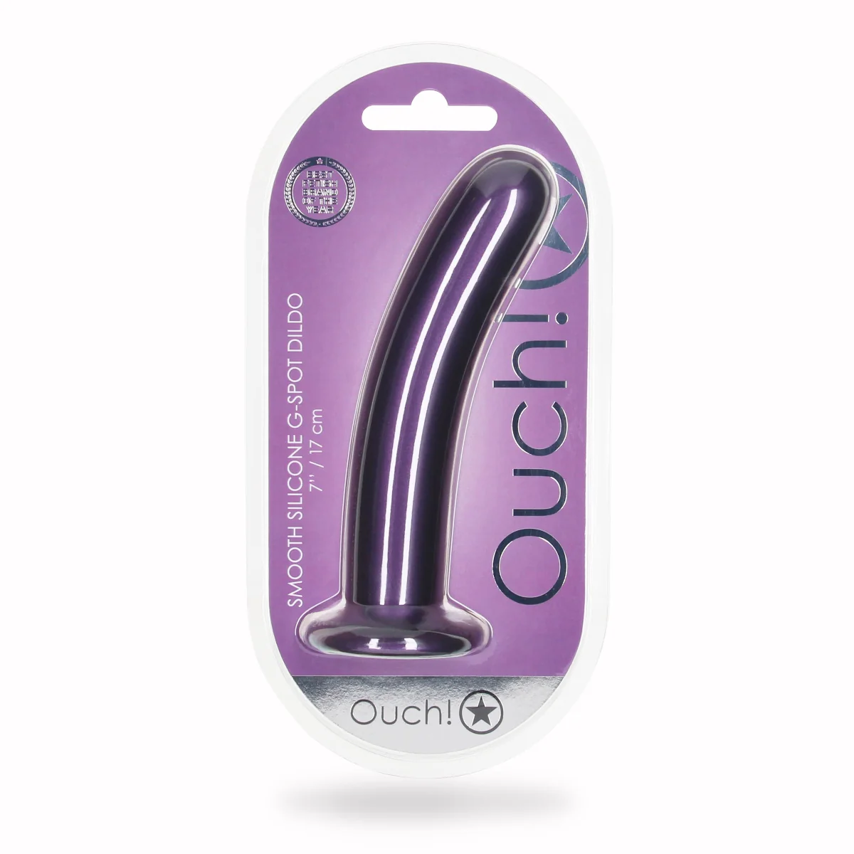 Ouch Smooth Silicone G-Spot Dildo Metallic Purple 7 Inch - Image 2