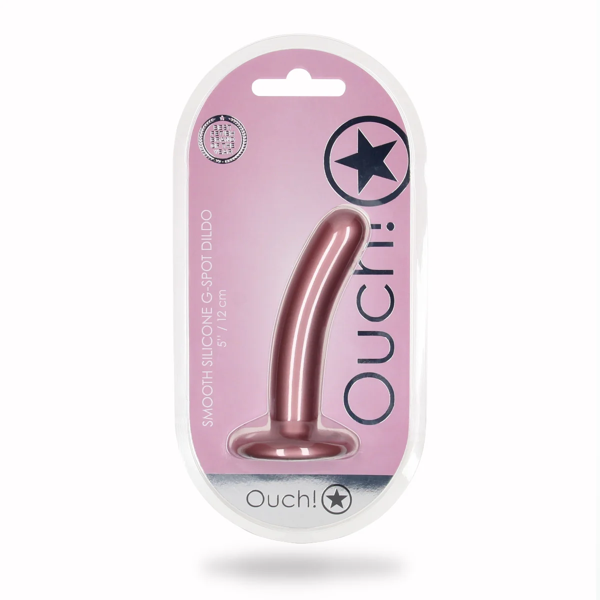 Ouch Smooth Silicone G-Spot Dildo Metallic Rose 5 Inch - Image 2