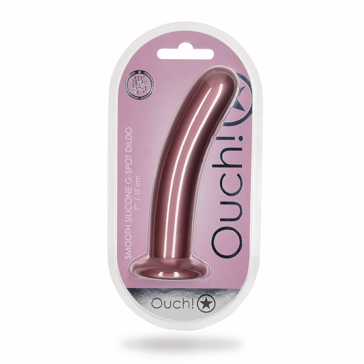 Ouch Smooth Silicone G-Spot Dildo Metallic Rose 7 Inch - Image 2