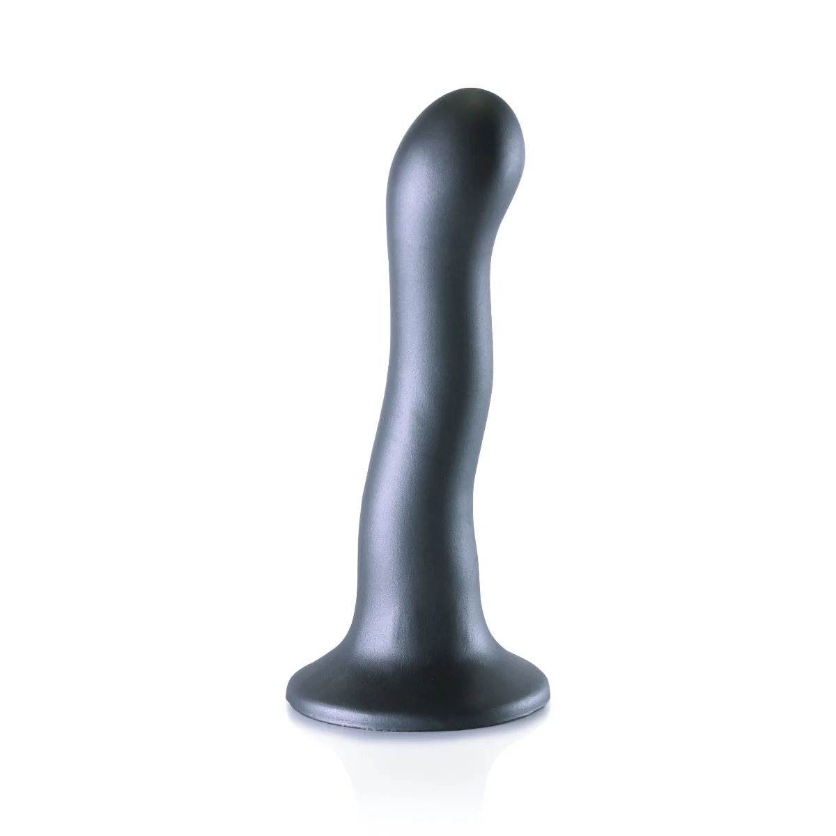 Ouch Ultra Soft Silicone Curvy G-Spot Dildo Metallic Grey 7 Inch