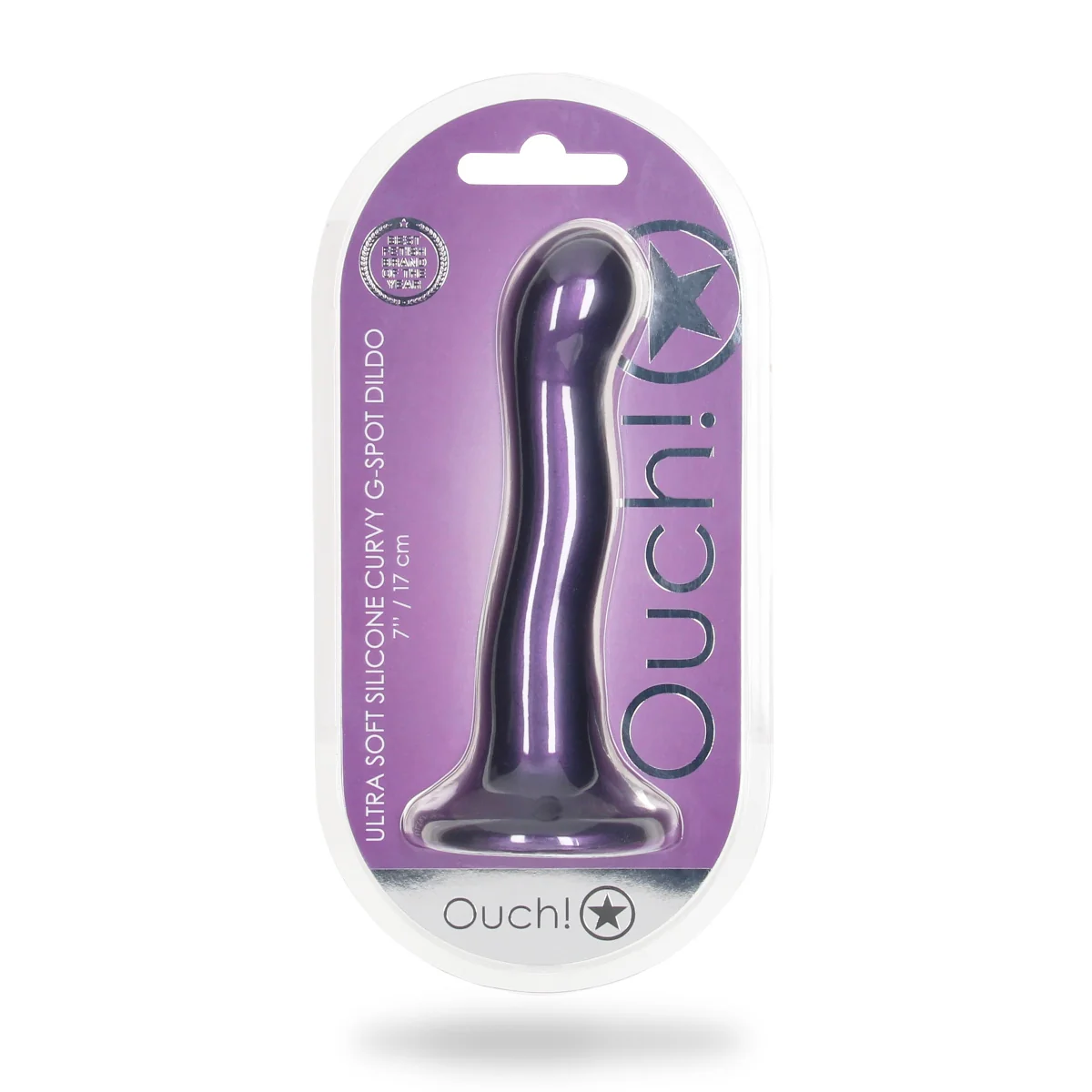 Ouch Ultra Soft Silicone Curvy G-Spot Dildo Metallic Purple 7 Inch - Image 2