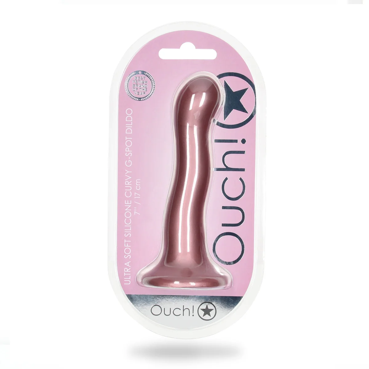 Ouch Ultra Soft Silicone Curvy G-Spot Dildo Metallic Rose 7 Inch - Image 2