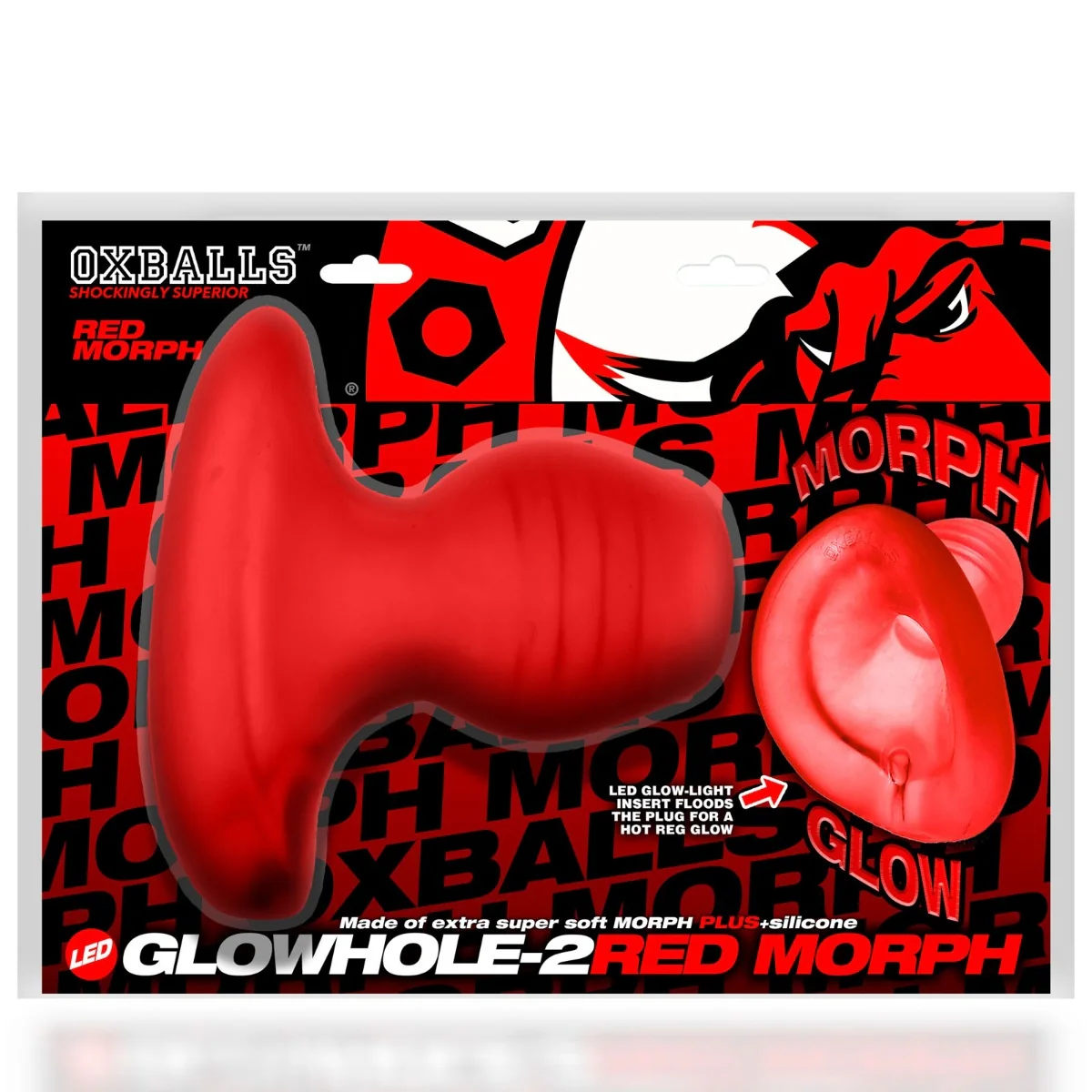 Oxballs Glowhole 2 Hollow Fuck Plug With LED Insert Red Morph Large - Image 2