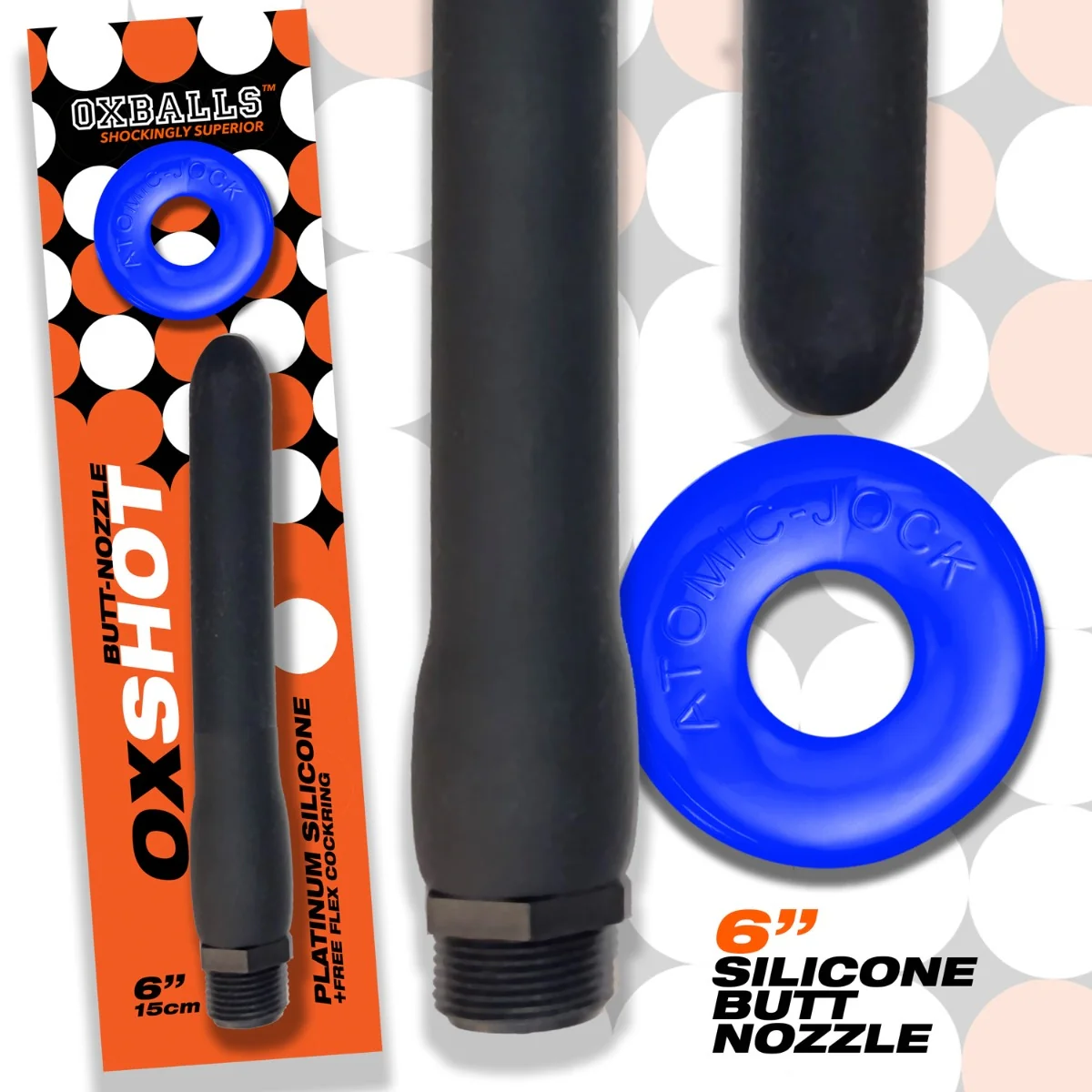 Oxballs Oxshot Butt Nozzle Shower Hose 6 Inch With Atomic Jock Cock Ring Blue - Image 2