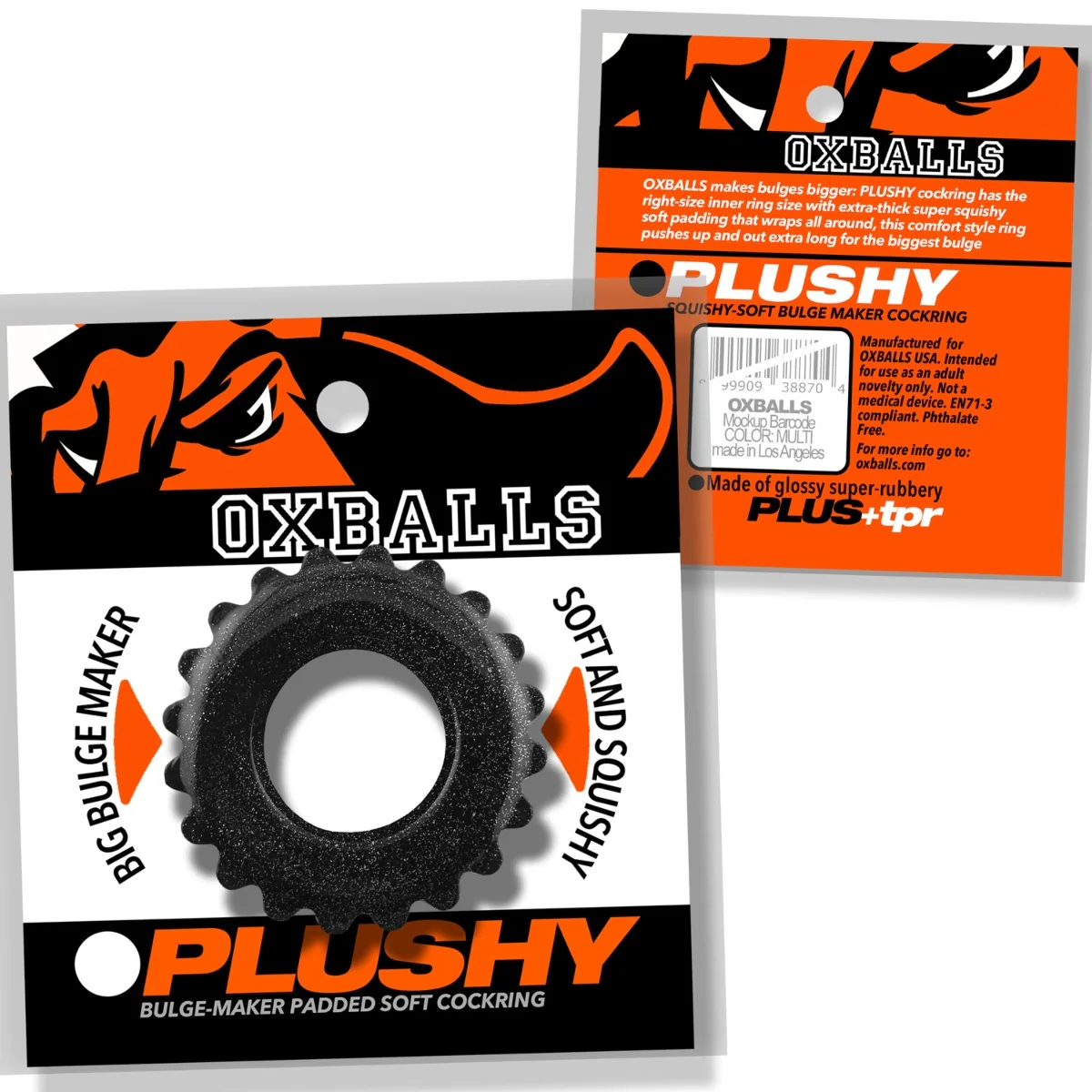 Oxballs Plushy Padded Soft Cock Ring Black Mica - Image 2