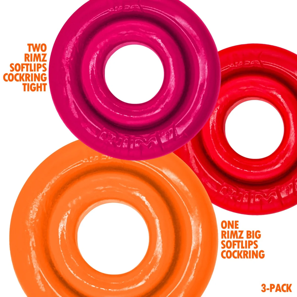 Oxballs Rimringz Cock Ring 3 Pack Fire Hots Red Pink Orange - Image 2