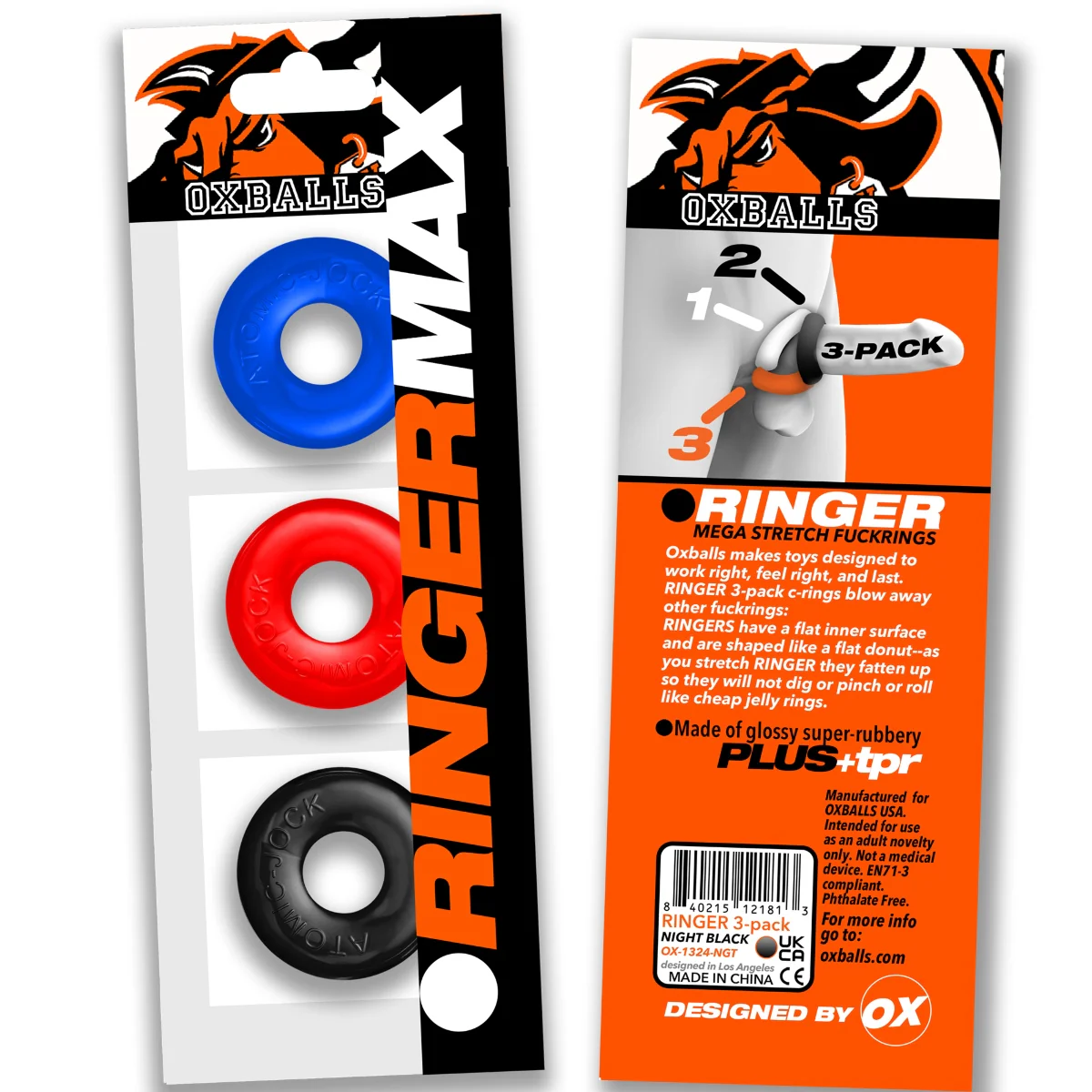 Oxballs Ringer Max Cock Ring 3 Pack Multi Black Blue Red - Image 2