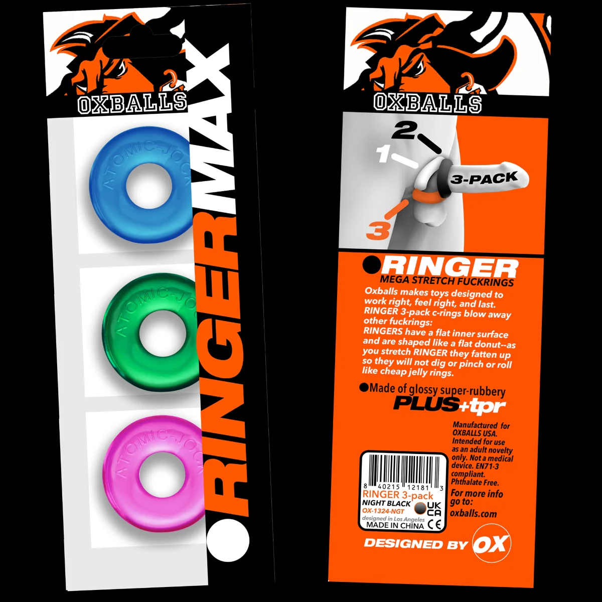Oxballs Ringer Max Cock Ring 3 Pack Neon Blue Pink Green - Image 2
