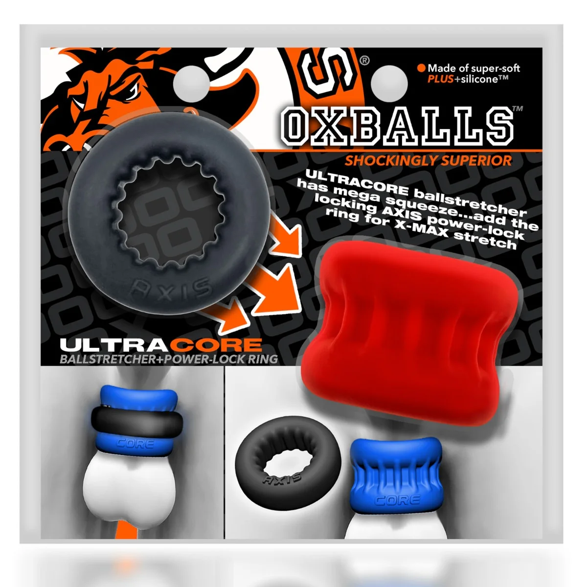 Oxballs Ultracore Core Ball Stretcher With Axis Cock Ring Red Ice - Image 2