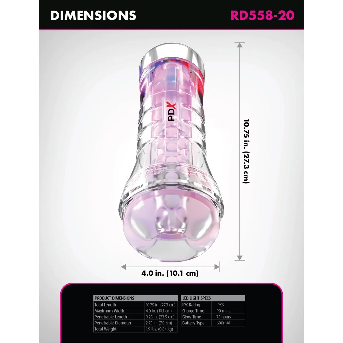 PDX Elite ViewTube XXL See Thru LED Stroker Clear - Image 5