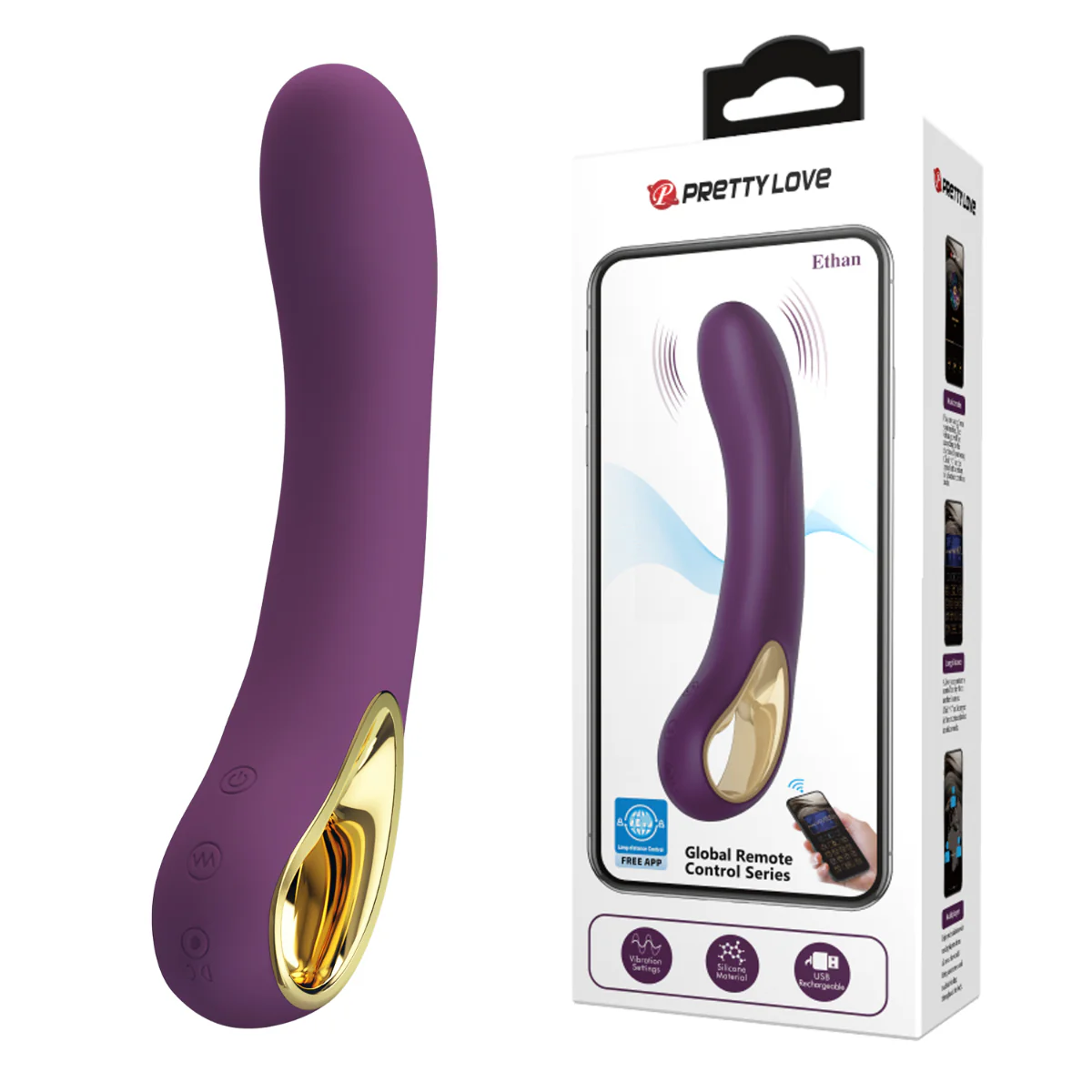 Pretty Love Ethan Rechargeable Curved Vibrator Purple - Image 9