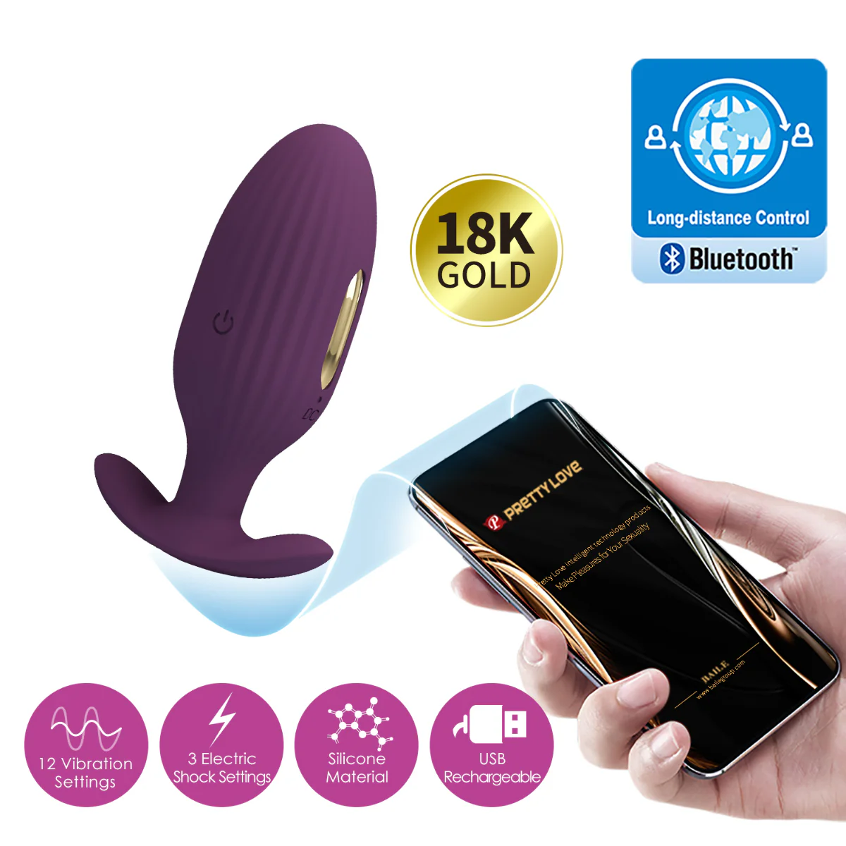 Pretty Love Jefferson Vibrating Electro Butt Plug Purple - Image 7