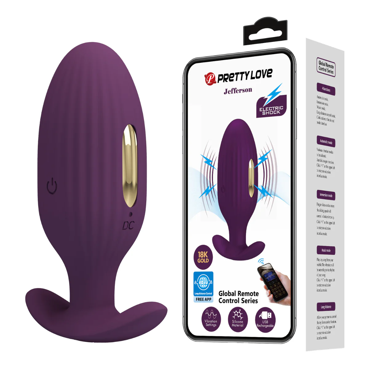 Pretty Love Jefferson Vibrating Electro Butt Plug Purple - Image 9