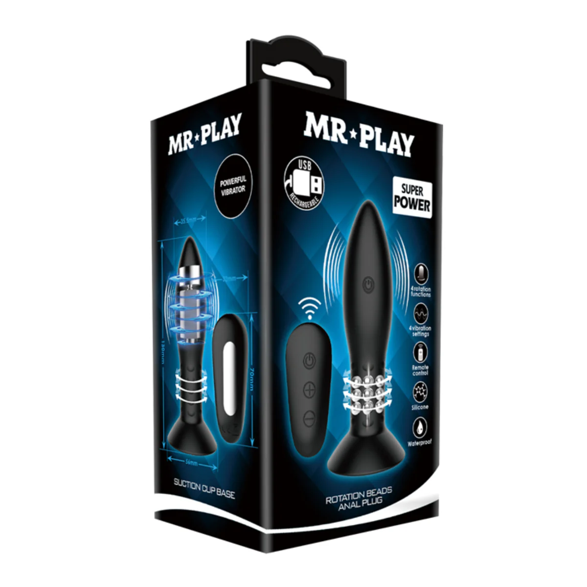 Pretty Love Mr Play Rotating Beads Remote Control Butt Plug Black - Image 2
