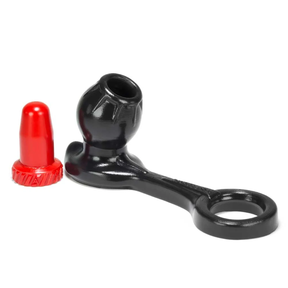 Prowler RED By Oxballs FUCK LOCK Cock Ring With Hollow Fuck Plug & Stopper Black Red - Image 3