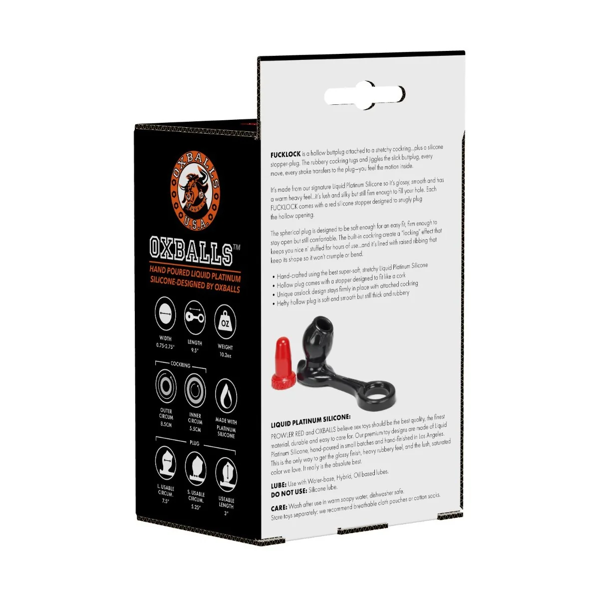 Prowler RED By Oxballs FUCK LOCK Cock Ring With Hollow Fuck Plug & Stopper Black Red - Image 4