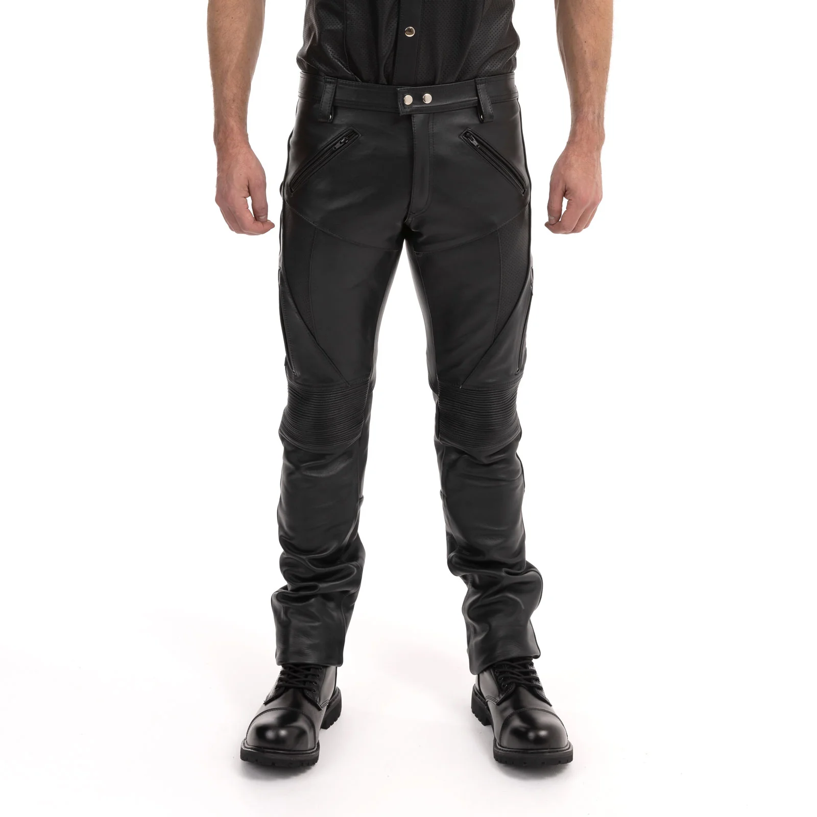 Prowler RED Leather Biker Jeans Black