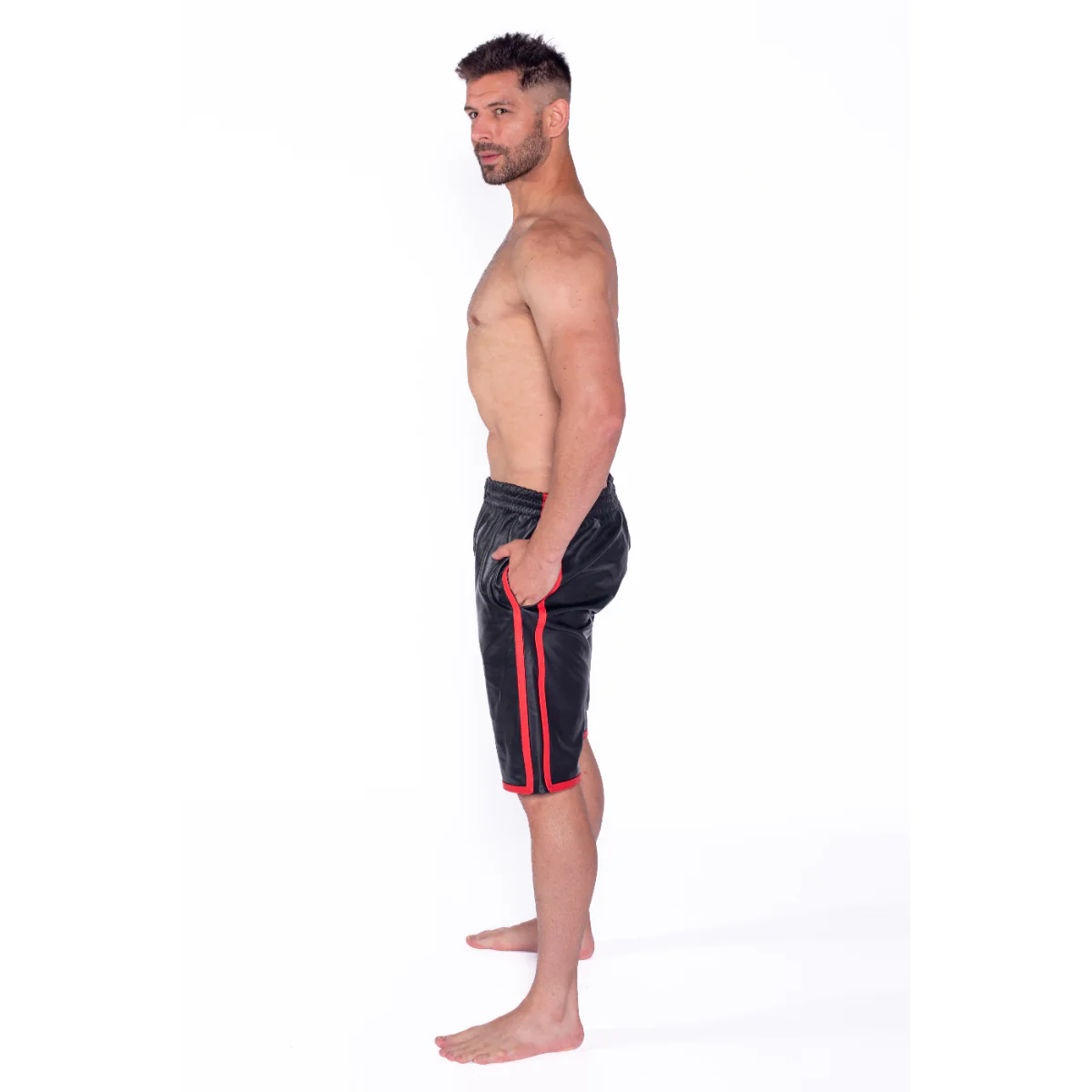 Prowler RED Leather Long Sports Shorts Black Red - Image 3