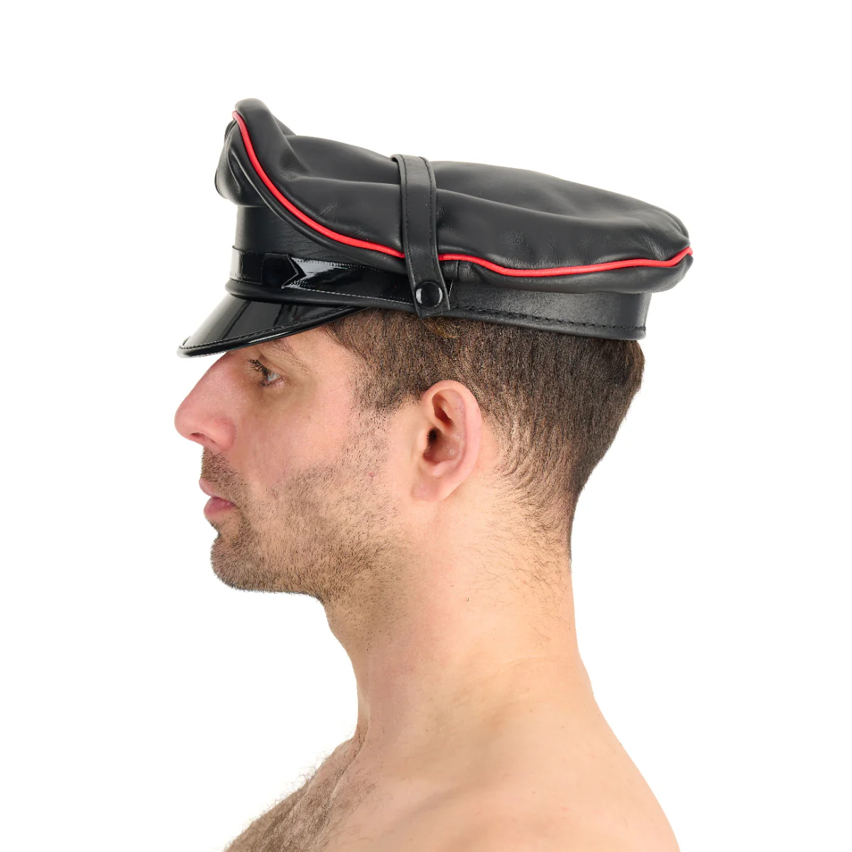 Prowler RED Leather Military Cap Black Red - Image 3