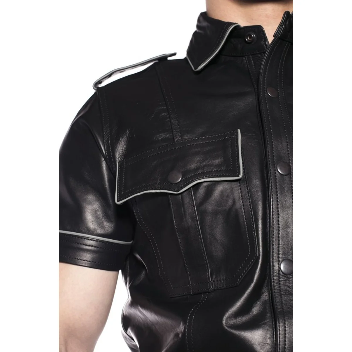 Prowler RED Leather Police Shirt Black Grey XS - Image 4