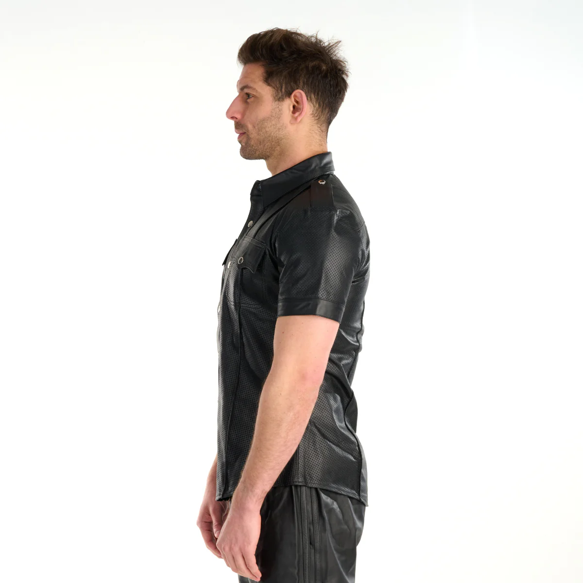 Prowler RED Leather Punch Hole Police Shirt Black - Image 3
