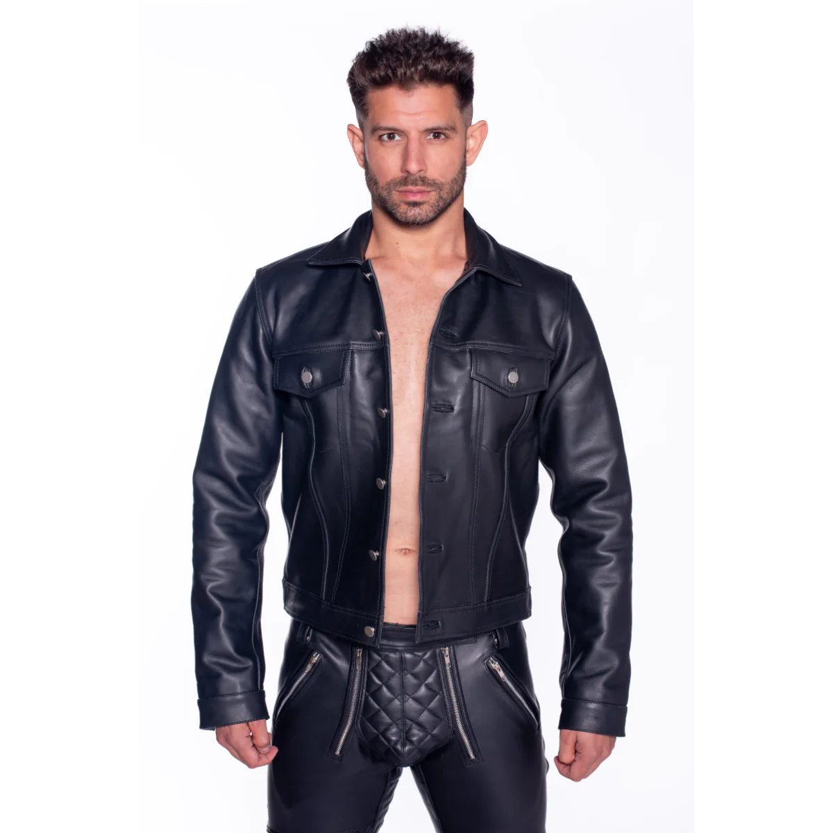 Prowler RED Leather Trucker Jacket Black