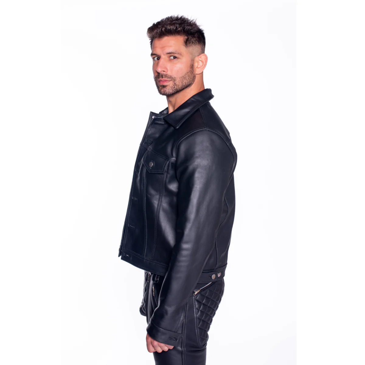 Prowler RED Leather Trucker Jacket Black - Image 3