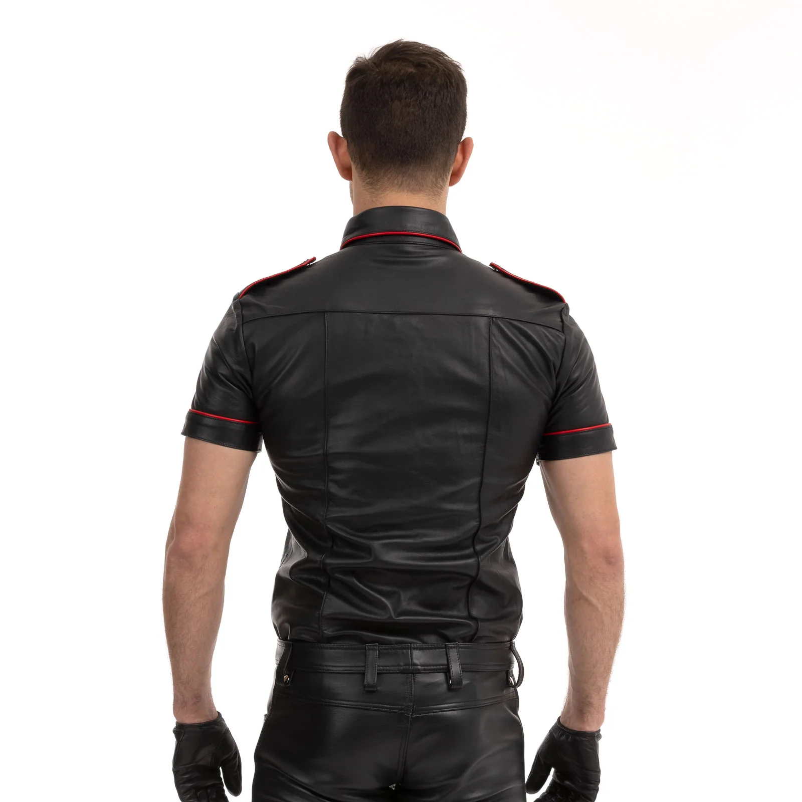 Prowler RED Slim Fit Leather Police Shirt Black Red - Image 3