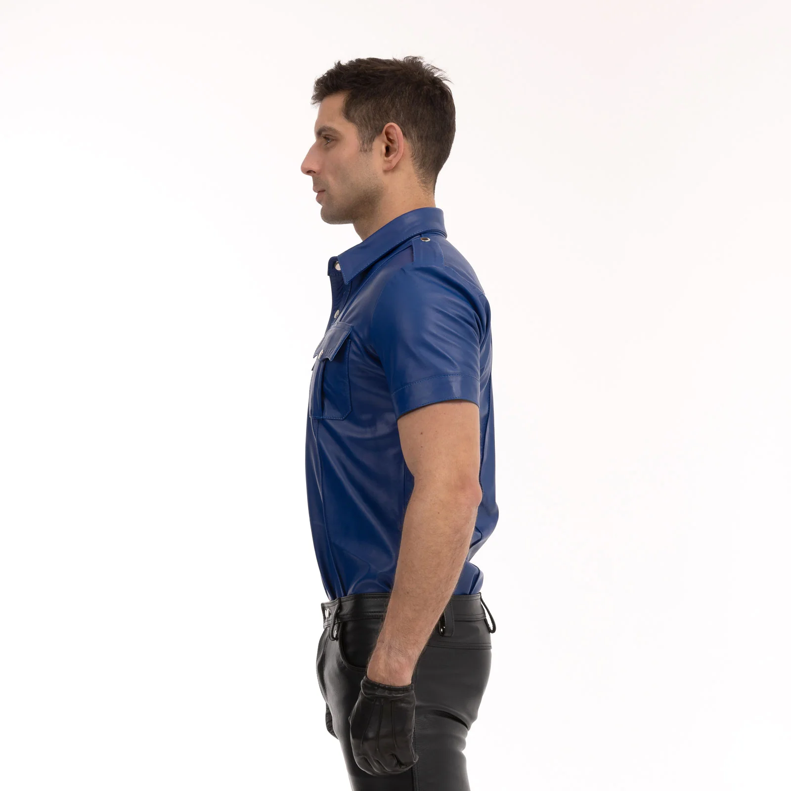 Prowler RED Slim Fit Leather Police Shirt Blue - Image 3