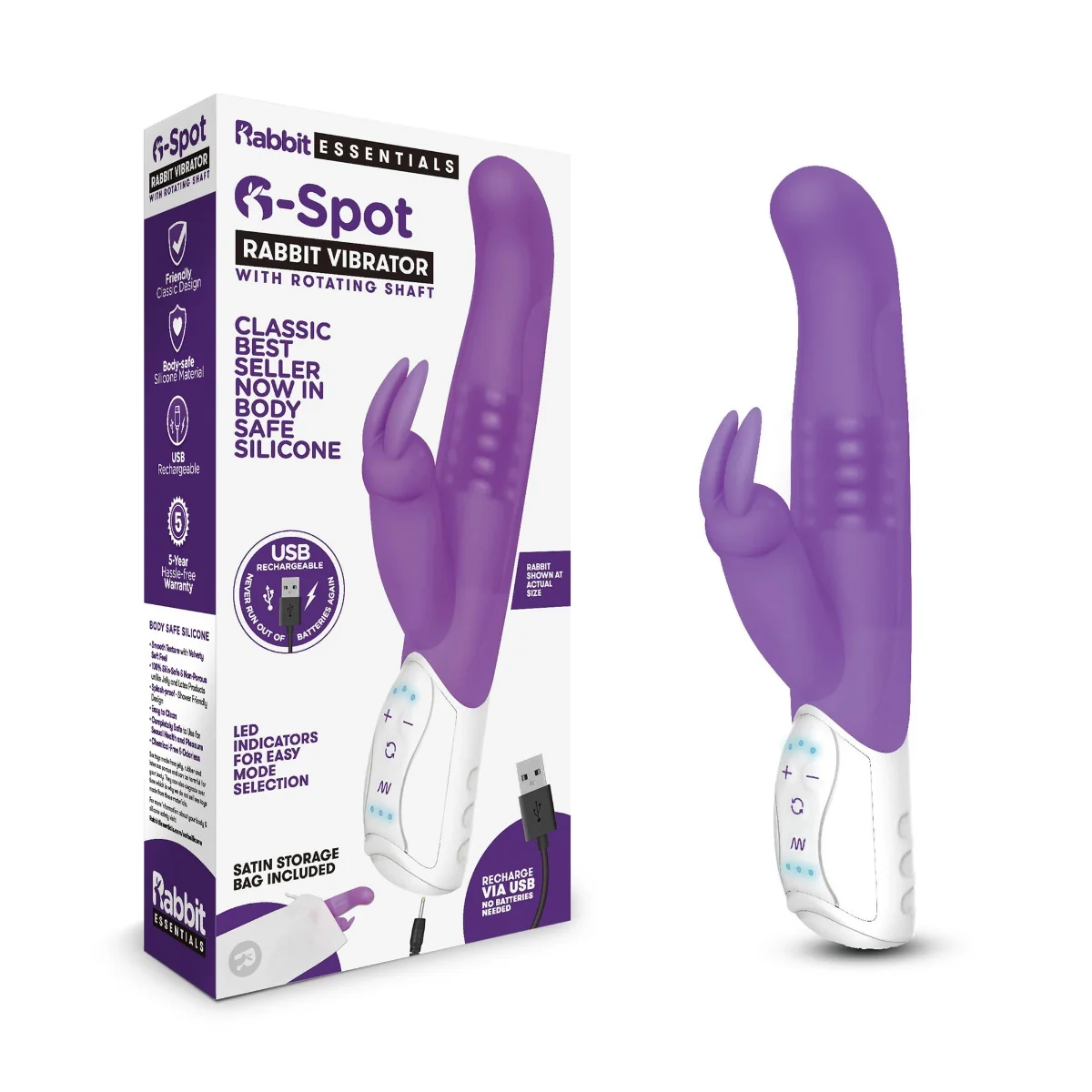 Rabbit Essentials G-Spot Rabbit Vibrator With Rotating Shaft Purple - Image 2