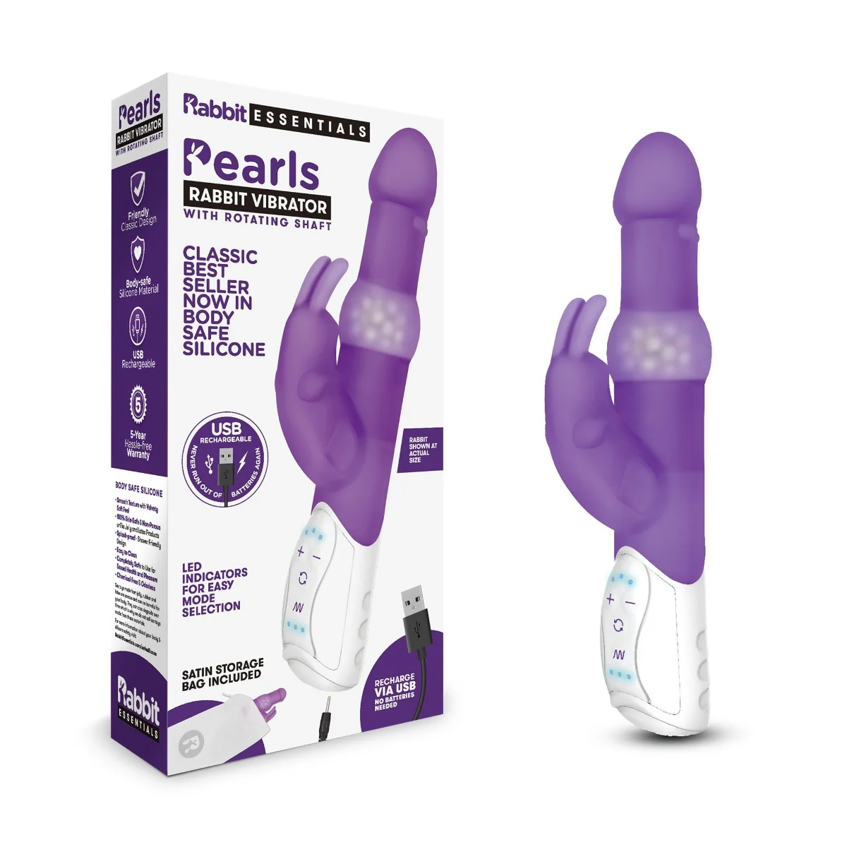 Rabbit Essentials Pearls Rabbit Vibrator With Rotating Shaft Purple - Image 2