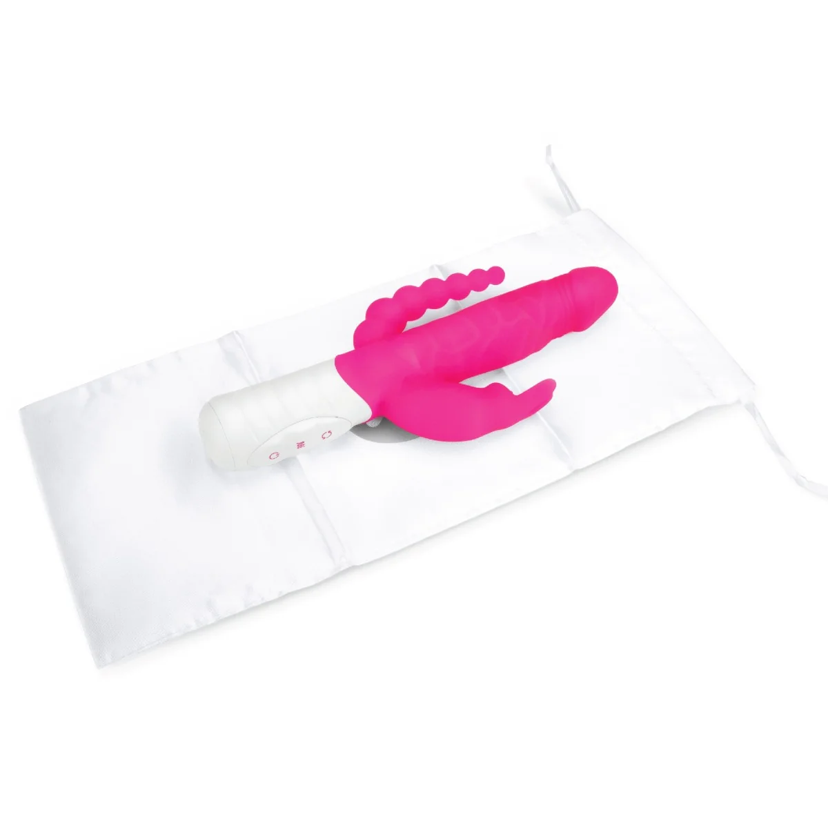 Rabbit Essentials Slim Realistic Double Penetration Rabbit Vibrator With Rotating Beads Hot Pink - Image 5