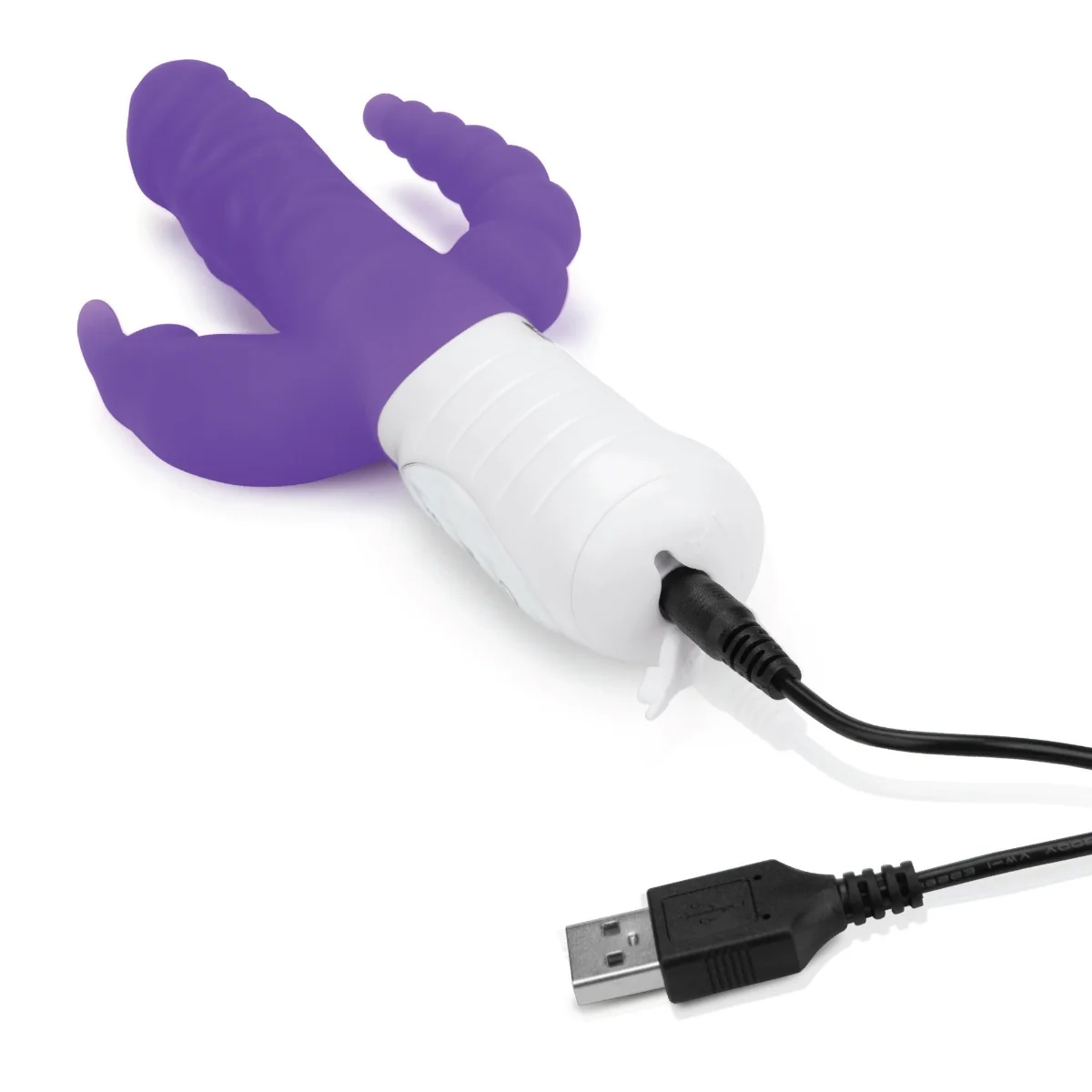 Rabbit Essentials Slim Realistic Double Penetration Rabbit Vibrator With Rotating Beads Purple - Image 3