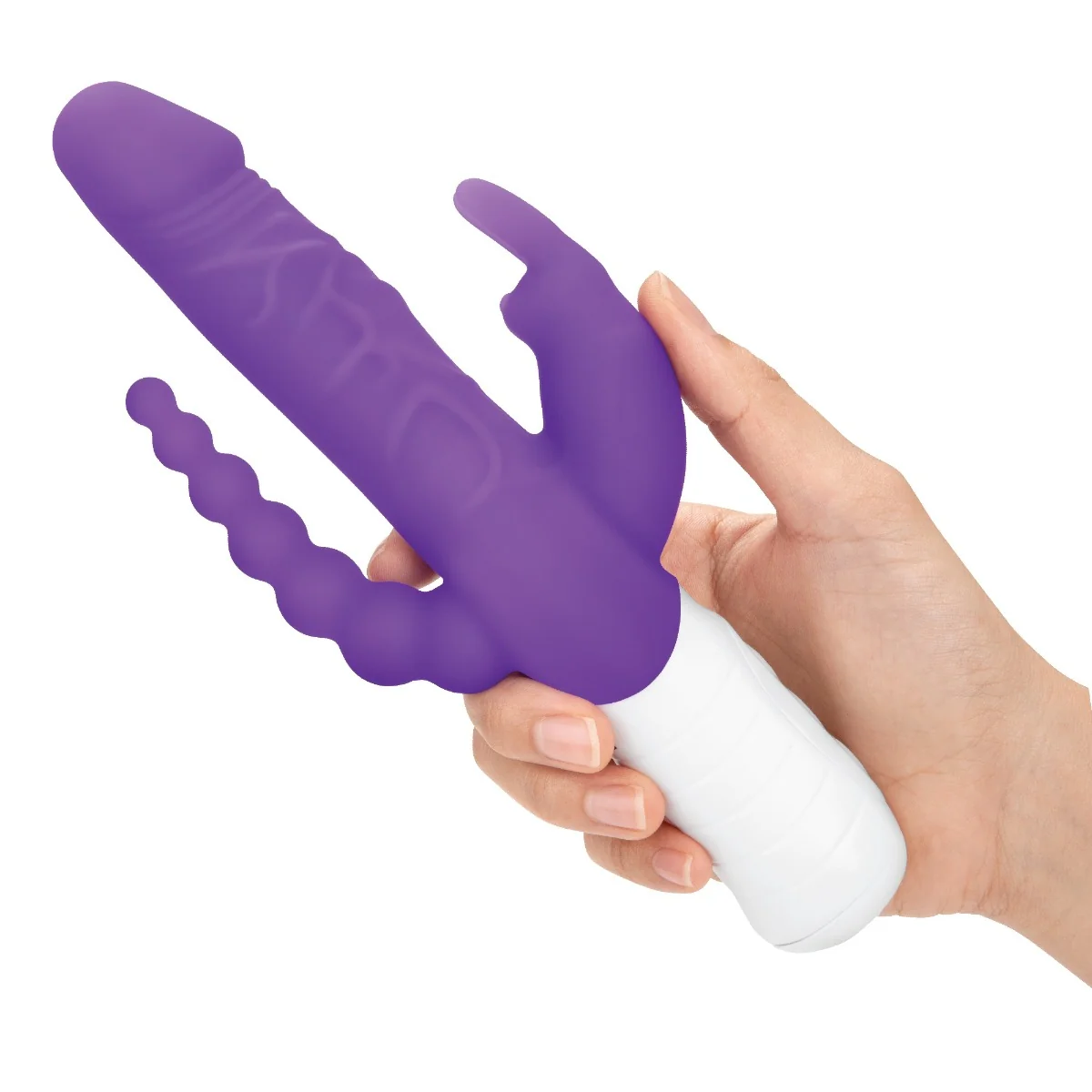 Rabbit Essentials Slim Realistic Double Penetration Rabbit Vibrator With Rotating Beads Purple - Image 4