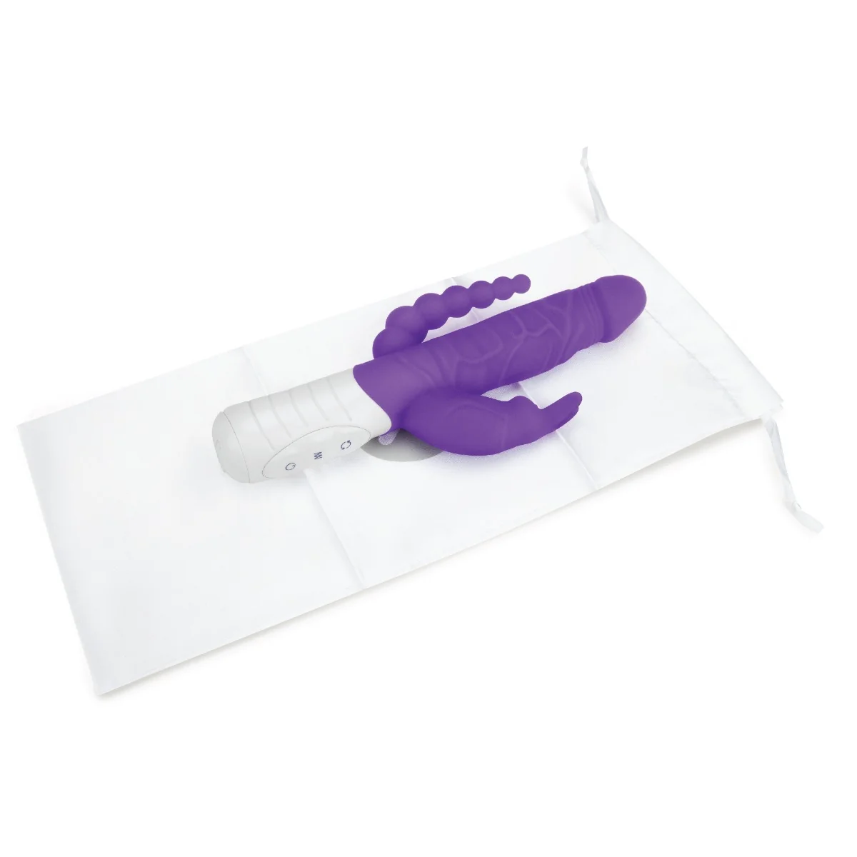 Rabbit Essentials Slim Realistic Double Penetration Rabbit Vibrator With Rotating Beads Purple - Image 5