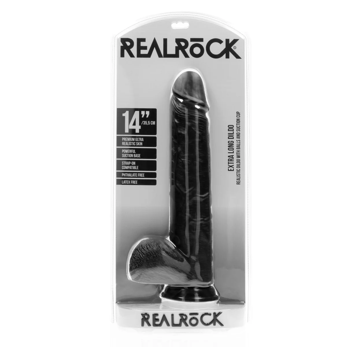 RealRock Extra Long Dildo With Balls Black 14 Inch - Image 2
