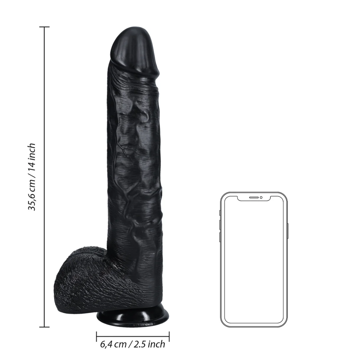 RealRock Extra Long Dildo With Balls Black 14 Inch - Image 3