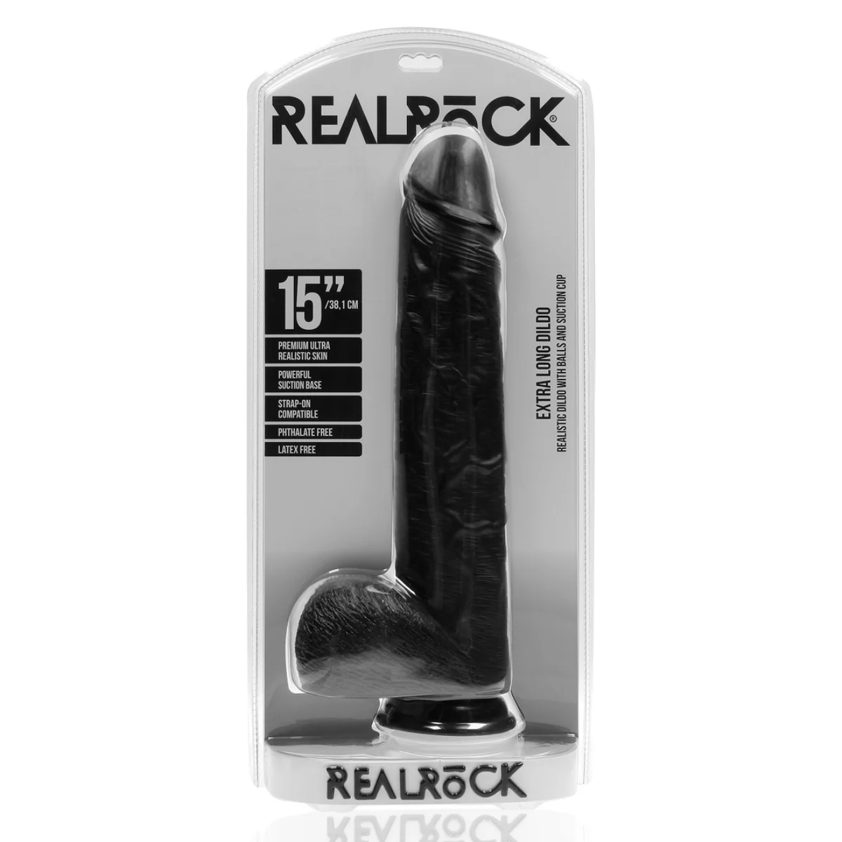RealRock Extra Long Dildo With Balls Black 15 Inch - Image 2