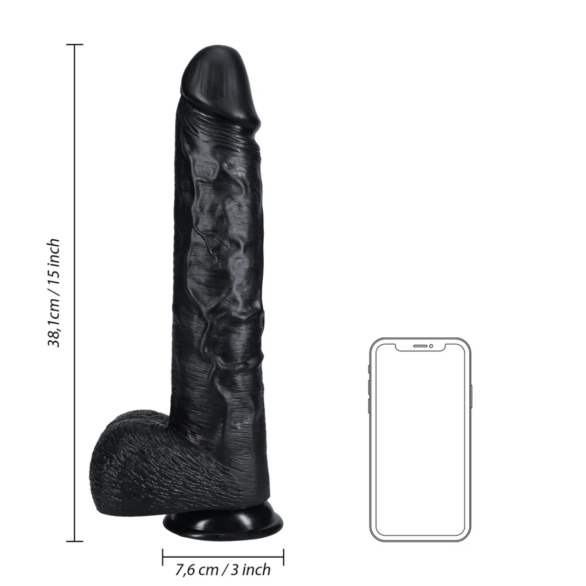 RealRock Extra Long Dildo With Balls Black 15 Inch - Image 3
