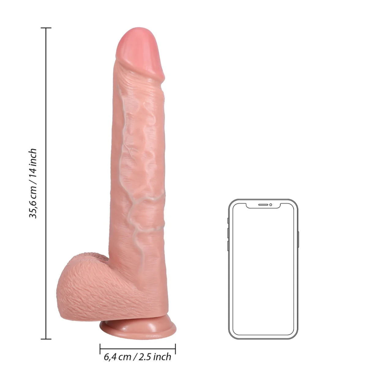 RealRock Extra Long Dildo With Balls Pink 14 Inch - Image 3