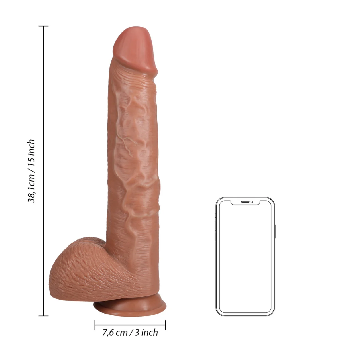 RealRock Extra Long Dildo With Balls Tan 15 Inch - Image 3