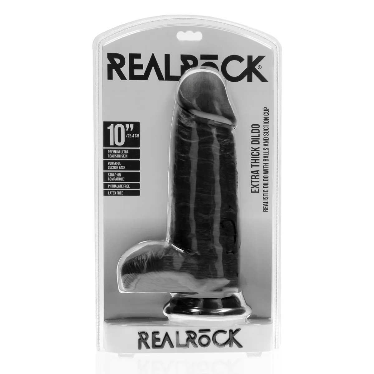 RealRock Extra Thick Dildo With Balls Black 10 Inch - Image 2