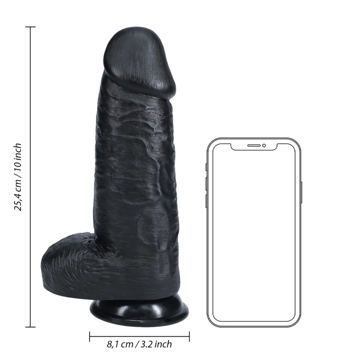 RealRock Extra Thick Dildo With Balls Black 10 Inch - Image 3