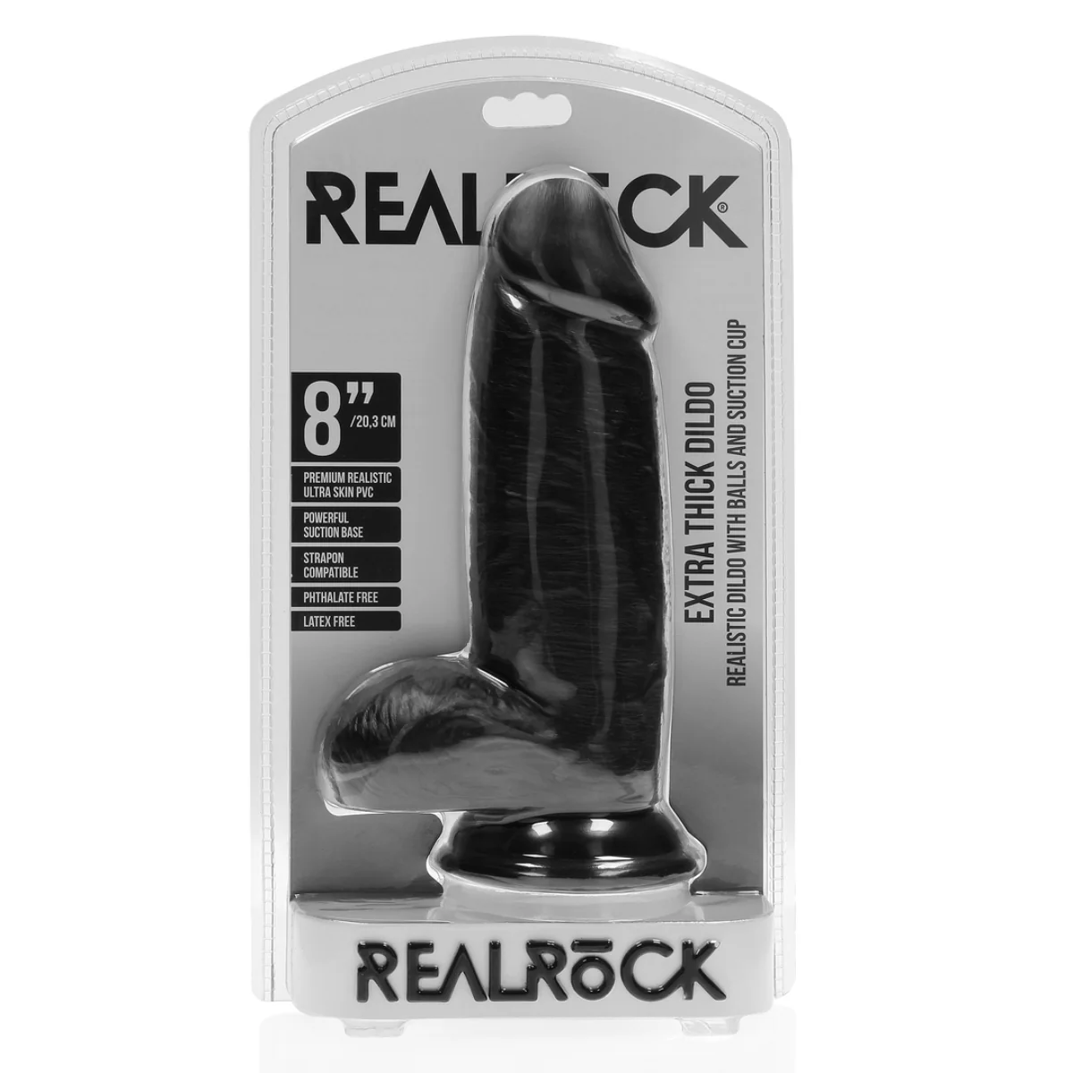 RealRock Extra Thick Dildo With Balls Black 8 Inch - Image 2